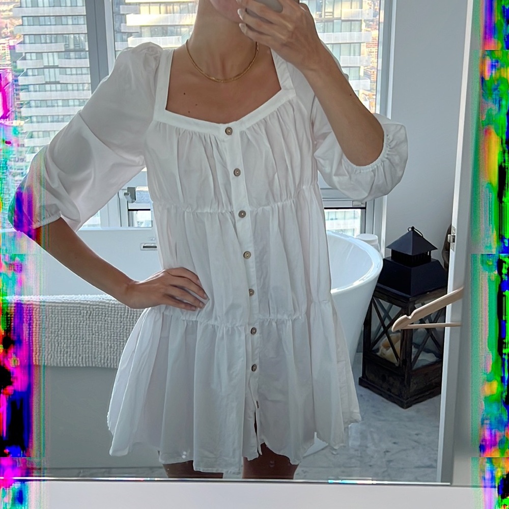 White Poplin Mini Summer Dress